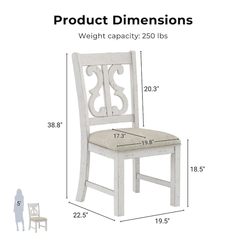 Farmhouse Wood Dining Chairs with Padded Seats - Set of 2 (White/Blue/Light Blue)