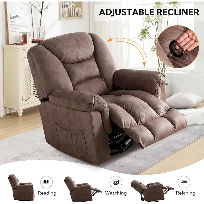 Rocker Recliner Chair Oversized Manual 360 Swivel Recliners for Living Room