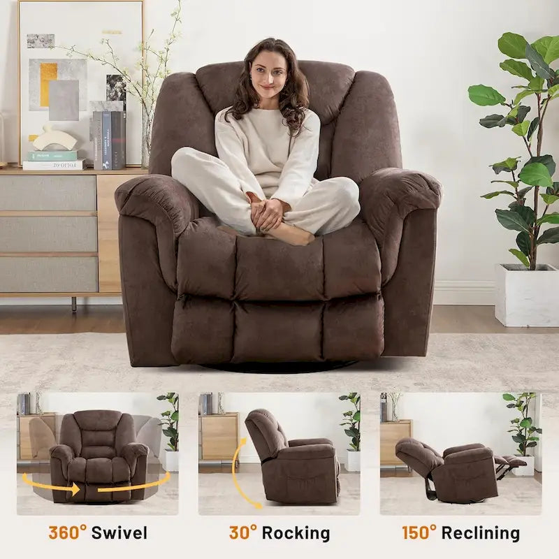 Rocker Recliner Chair Oversized Manual 360 Swivel Recliners for Living Room