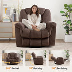 Rocker Recliner Chair Oversized Manual 360 Swivel Recliners for Living Room
