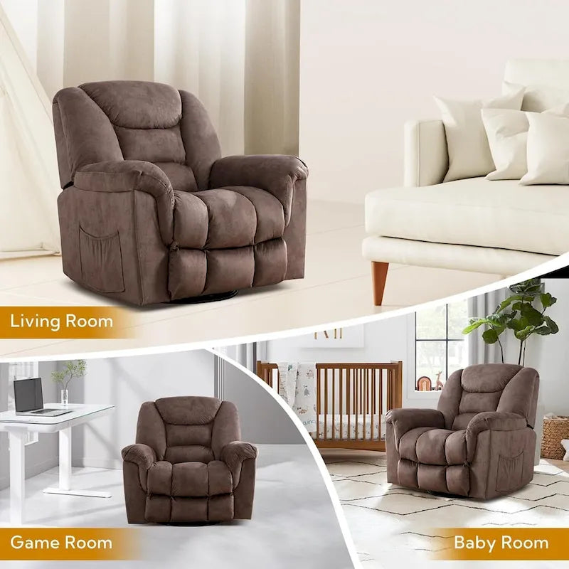 Rocker Recliner Chair Oversized Manual 360 Swivel Recliners for Living Room