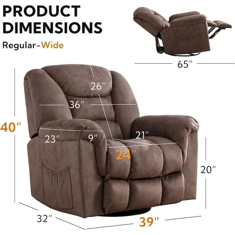 Rocker Recliner Chair Oversized Manual 360 Swivel Recliners for Living Room