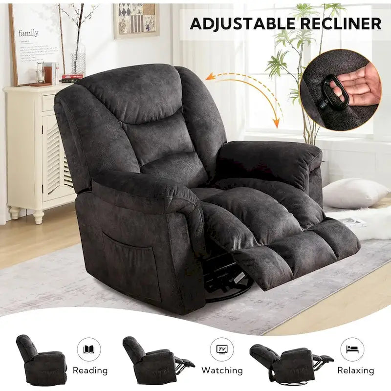 Rocker Recliner Chair Oversized Manual 360 Swivel Recliners for Living Room