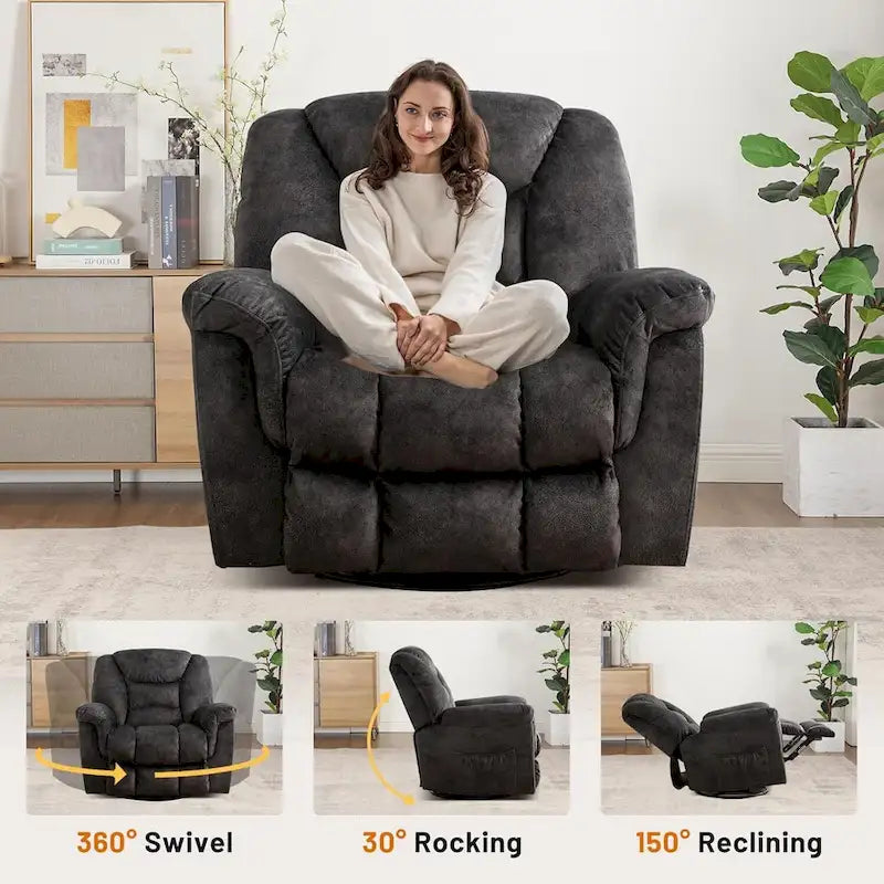Rocker Recliner Chair Oversized Manual 360 Swivel Recliners for Living Room