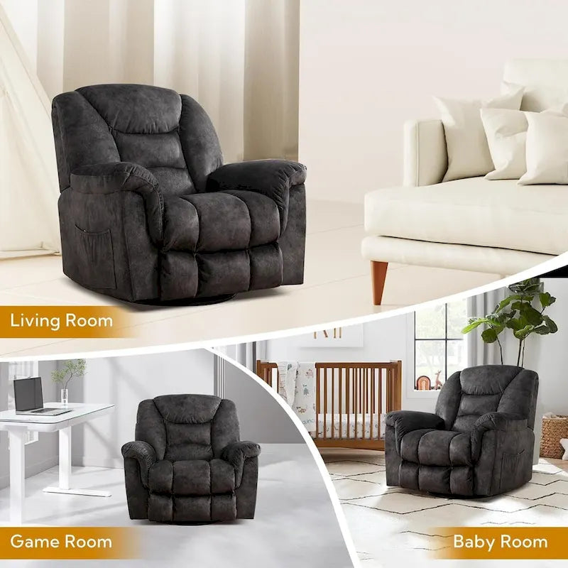 Rocker Recliner Chair Oversized Manual 360 Swivel Recliners for Living Room