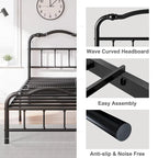 14 In High Heavy Duty Metal Bed Frame with Vintage Style, Supports Up To 2500lbs, Easy Assembly and No Squeak