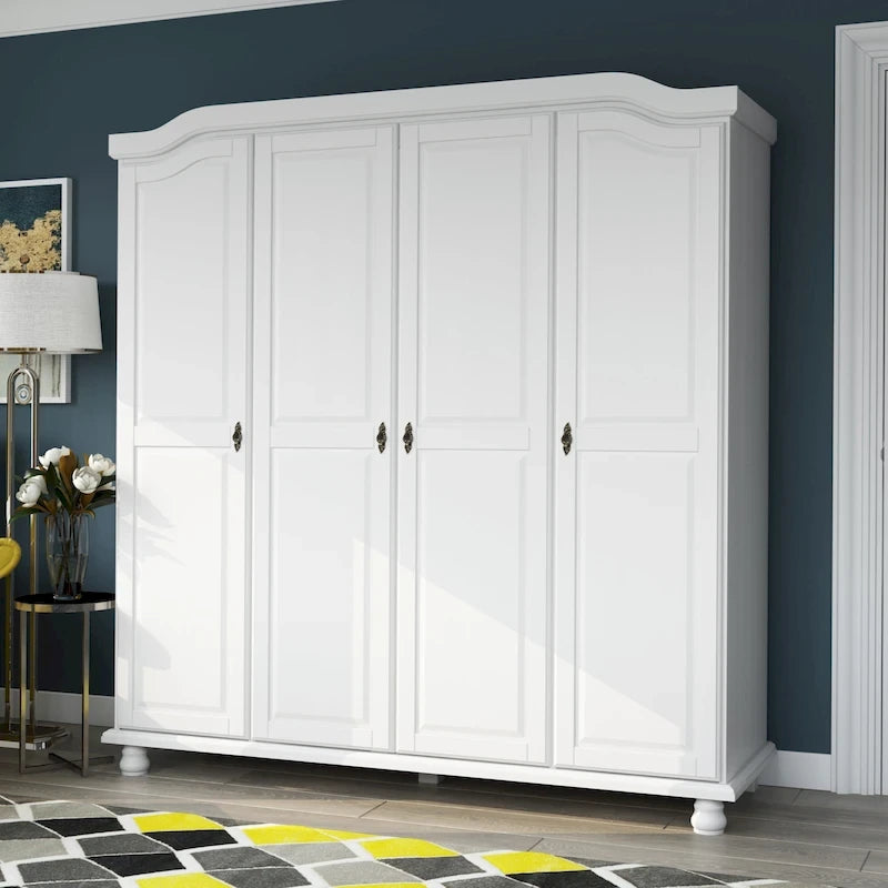 Solid Wood 4-Door Wardrobe with Mirror or Panel Doors