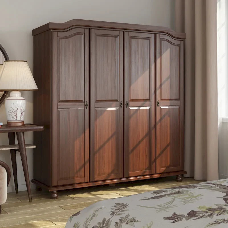 Solid Wood 4-Door Wardrobe with Mirror or Panel Doors
