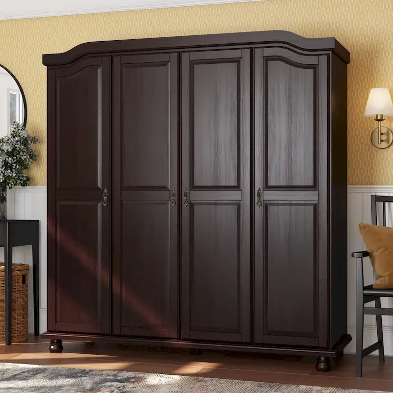 Solid Wood 4-Door Wardrobe with Mirror or Panel Doors