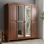 Solid Wood 4-Door Wardrobe with Mirror or Panel Doors