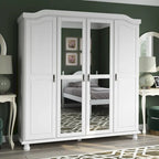 Solid Wood 4-Door Wardrobe with Mirror or Panel Doors
