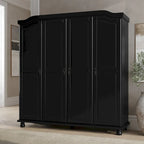 Solid Wood 4-Door Wardrobe with Mirror or Panel Doors