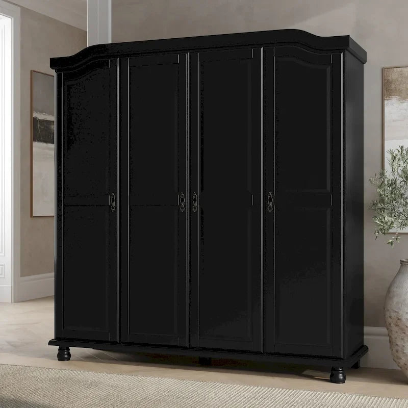 Solid Wood 4-Door Wardrobe with Mirror or Panel Doors