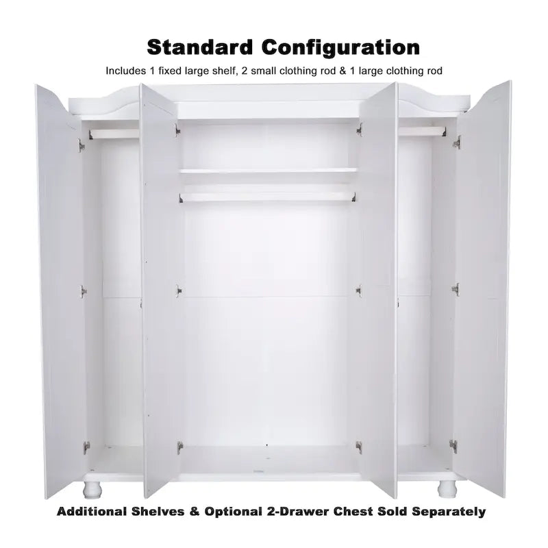 Solid Wood 4-Door Wardrobe with Mirror or Panel Doors