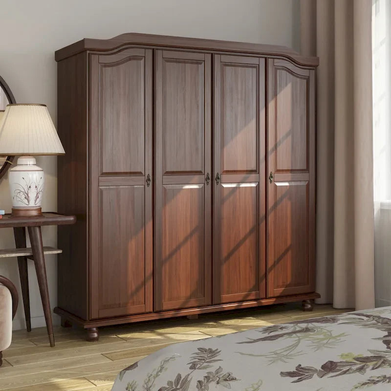 Solid Wood 4-Door Wardrobe with Mirror or Panel Doors