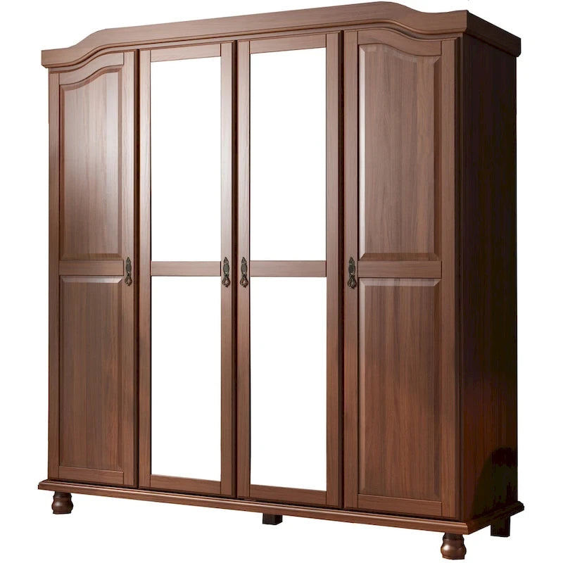 Solid Wood 4-Door Wardrobe with Mirror or Panel Doors