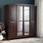 Solid Wood 4-Door Wardrobe with Mirror or Panel Doors