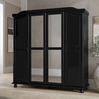 Solid Wood 4-Door Wardrobe with Mirror or Panel Doors