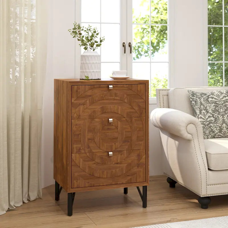 COSIEST Solid Wood Brown Nightstands w Drawers