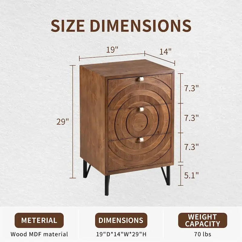 COSIEST Solid Wood Brown Nightstands w Drawers