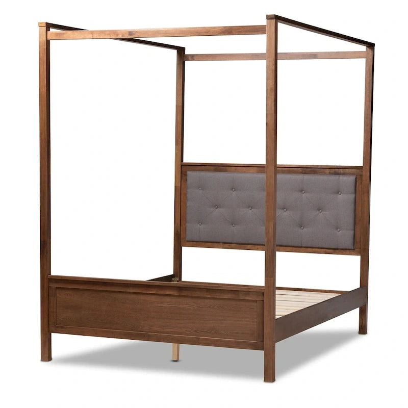 Modern and Contemporary Platform Canopy Bed-Grey/Walnut Brown