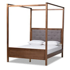 Modern and Contemporary Platform Canopy Bed-Grey/Walnut Brown