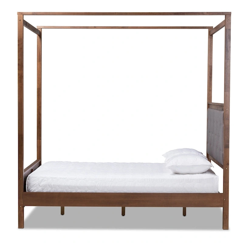 Modern and Contemporary Platform Canopy Bed-Grey/Walnut Brown
