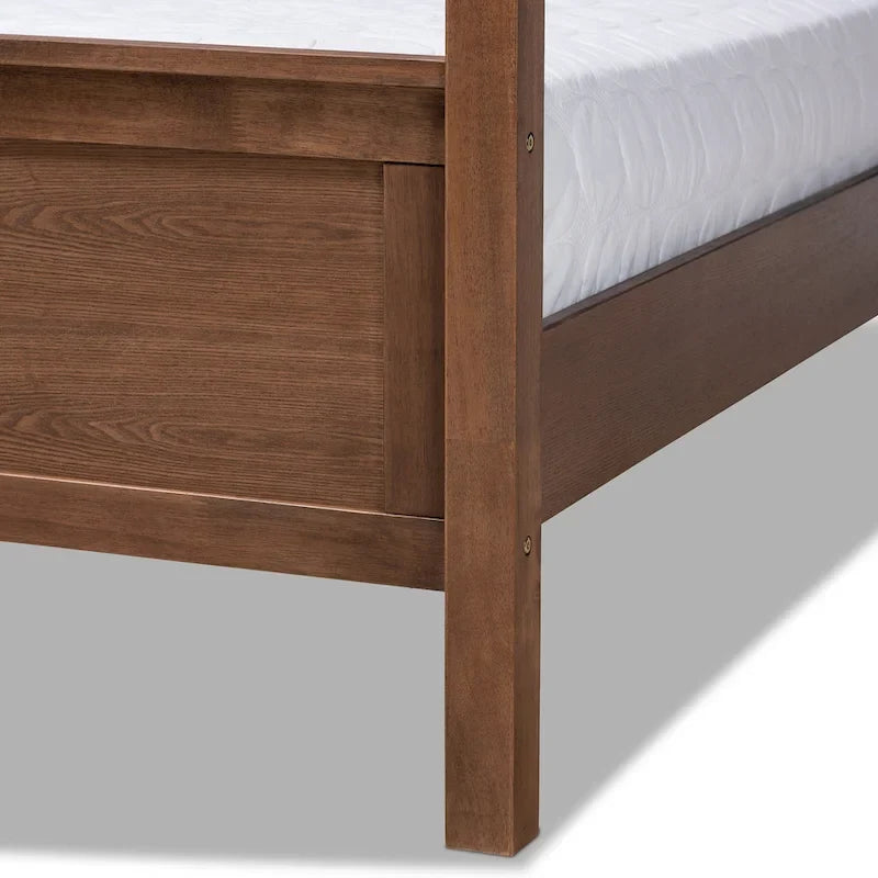 Modern and Contemporary Platform Canopy Bed-Grey/Walnut Brown
