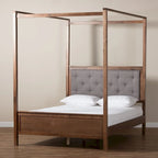Modern and Contemporary Platform Canopy Bed-Grey/Walnut Brown