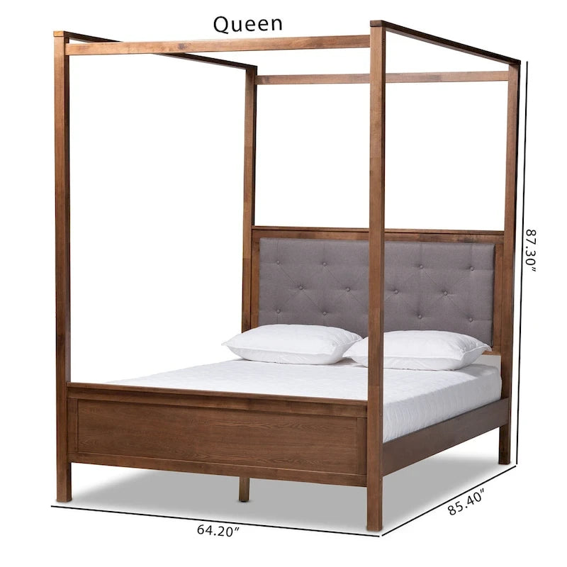 Modern and Contemporary Platform Canopy Bed-Grey/Walnut Brown