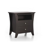 Transitional style wooden double drawer bedside table with shelf