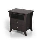 Transitional style wooden double drawer bedside table with shelf