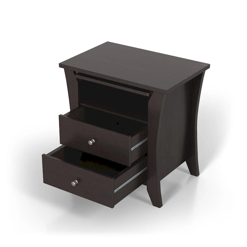 Transitional style wooden double drawer bedside table with shelf