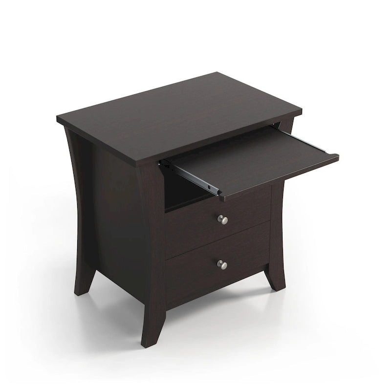 Transitional style wooden double drawer bedside table with shelf