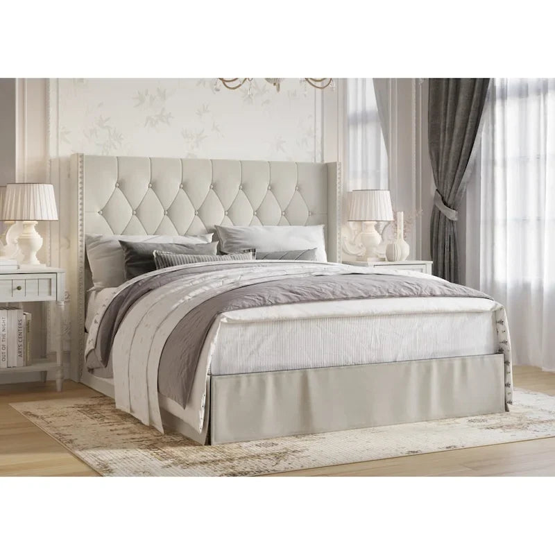 Upholstered Panel Bed with 2 Nightstand