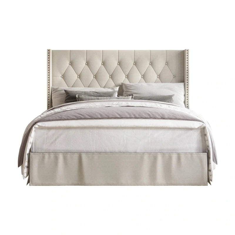 Upholstered Panel Bed with 2 Nightstand
