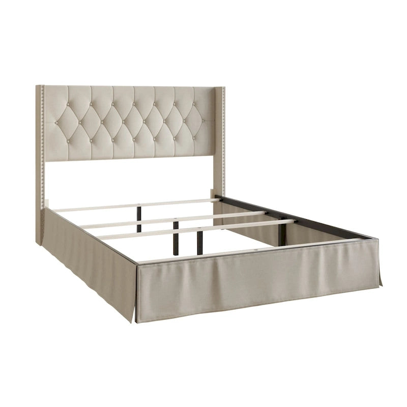 Upholstered Panel Bed with 2 Nightstand
