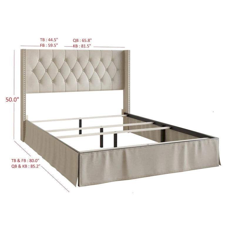Upholstered Panel Bed with 2 Nightstand