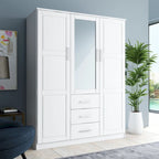 3-Door Solid Wood Wardrobe Armoire with Mirror or Panel Doors
