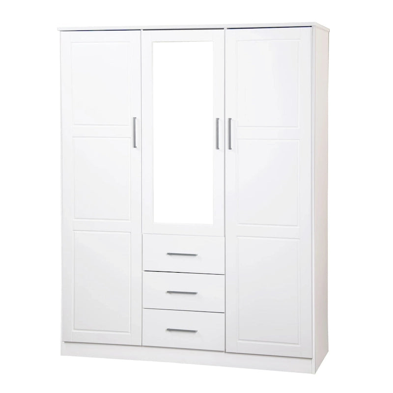 3-Door Solid Wood Wardrobe Armoire with Mirror or Panel Doors