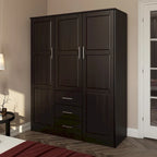 3-Door Solid Wood Wardrobe Armoire with Mirror or Panel Doors