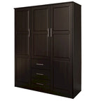 3-Door Solid Wood Wardrobe Armoire with Mirror or Panel Doors