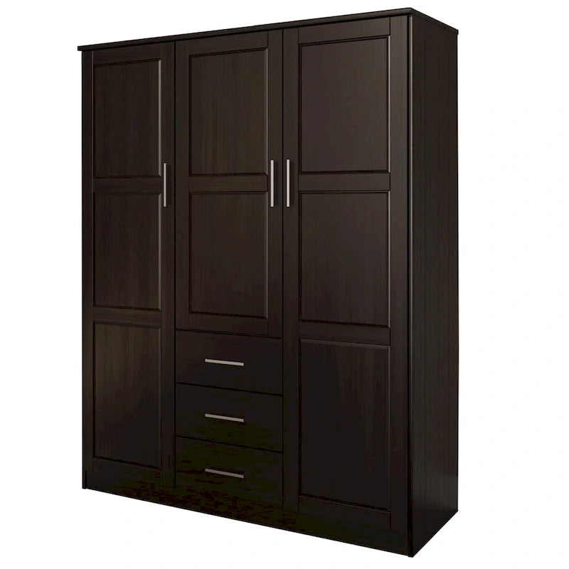 3-Door Solid Wood Wardrobe Armoire with Mirror or Panel Doors