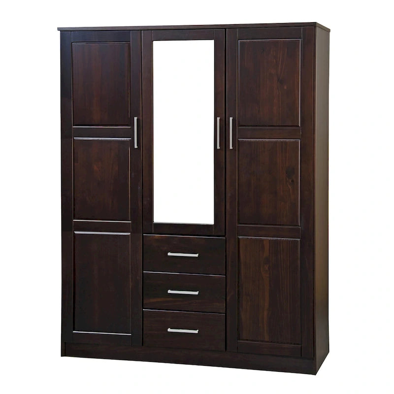 3-Door Solid Wood Wardrobe Armoire with Mirror or Panel Doors