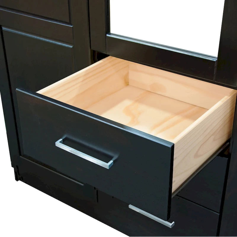 3-Door Solid Wood Wardrobe Armoire with Mirror or Panel Doors