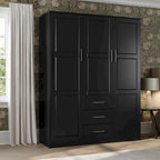 3-Door Solid Wood Wardrobe Armoire with Mirror or Panel Doors