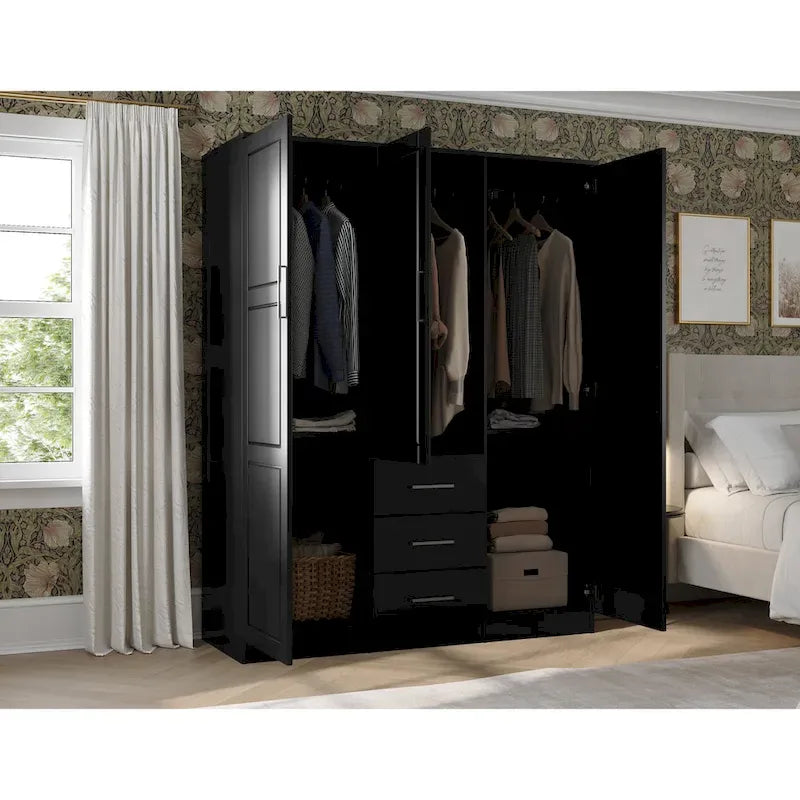 3-Door Solid Wood Wardrobe Armoire with Mirror or Panel Doors