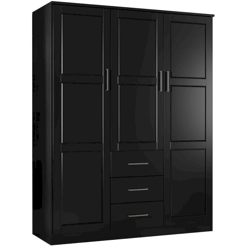3-Door Solid Wood Wardrobe Armoire with Mirror or Panel Doors