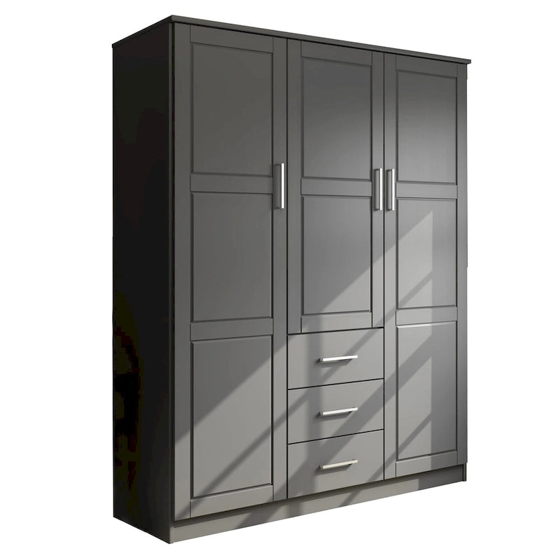 3-Door Solid Wood Wardrobe Armoire with Mirror or Panel Doors