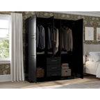 3-Door Solid Wood Wardrobe Armoire with Mirror or Panel Doors